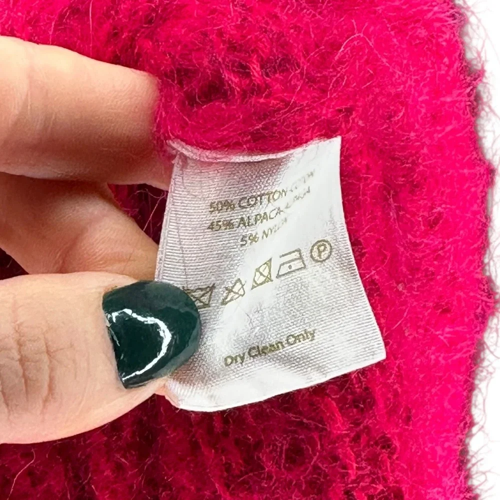 FREE PEOPLE Fuzzy V Neck Sweater Bright‎ Pink Alpaca Blend XS